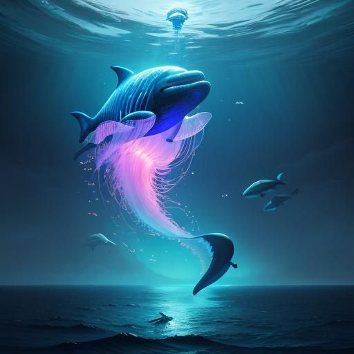 Glowing Glass Whale in Ocean Sky: Fantasy Art