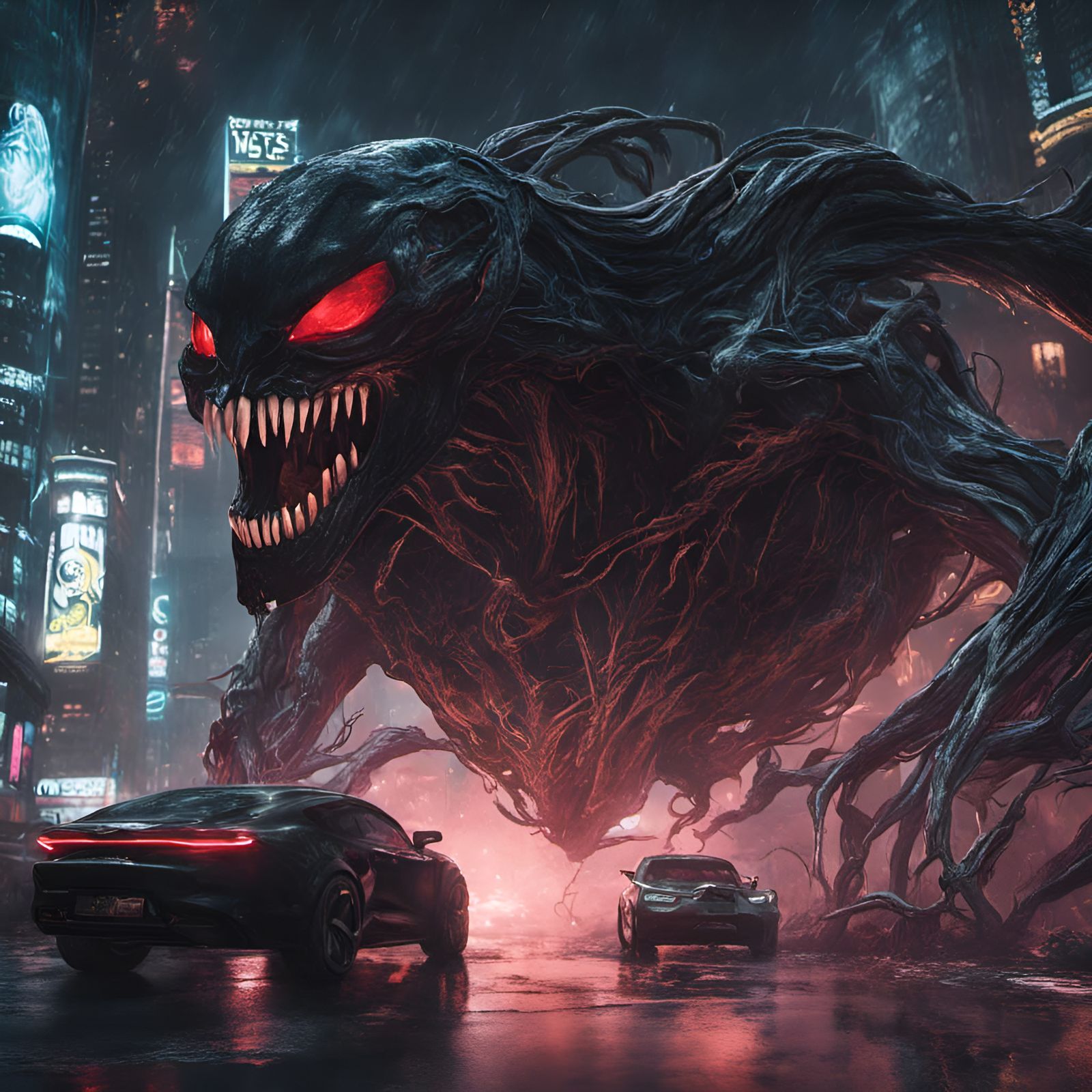 Symbiote Core Driving in Detailed Digital Painting