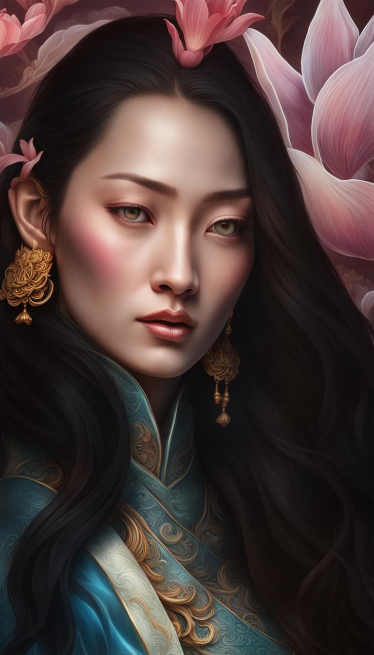 Goddess Kuanyin with Lotus and Dragon: Hyperrealistic Portra...