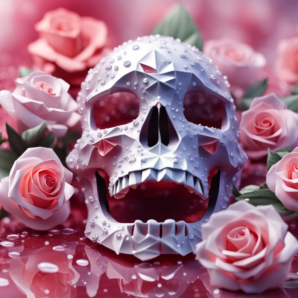 Crystal Skull with Roses and Dew Drops