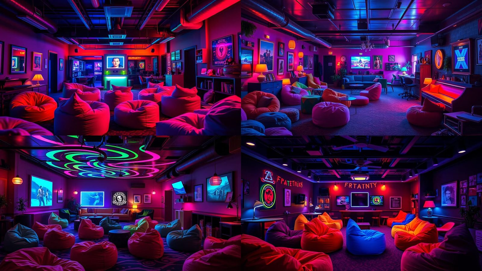 Psychedelic Fraternity Common Room with Black Lights