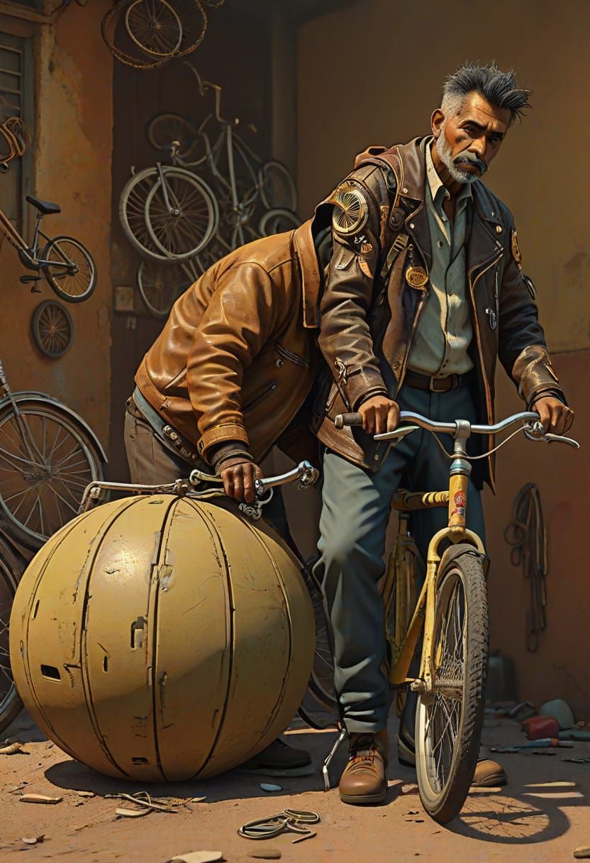 Biopunk Juan on Bike with Moody Golden Hour Lighting