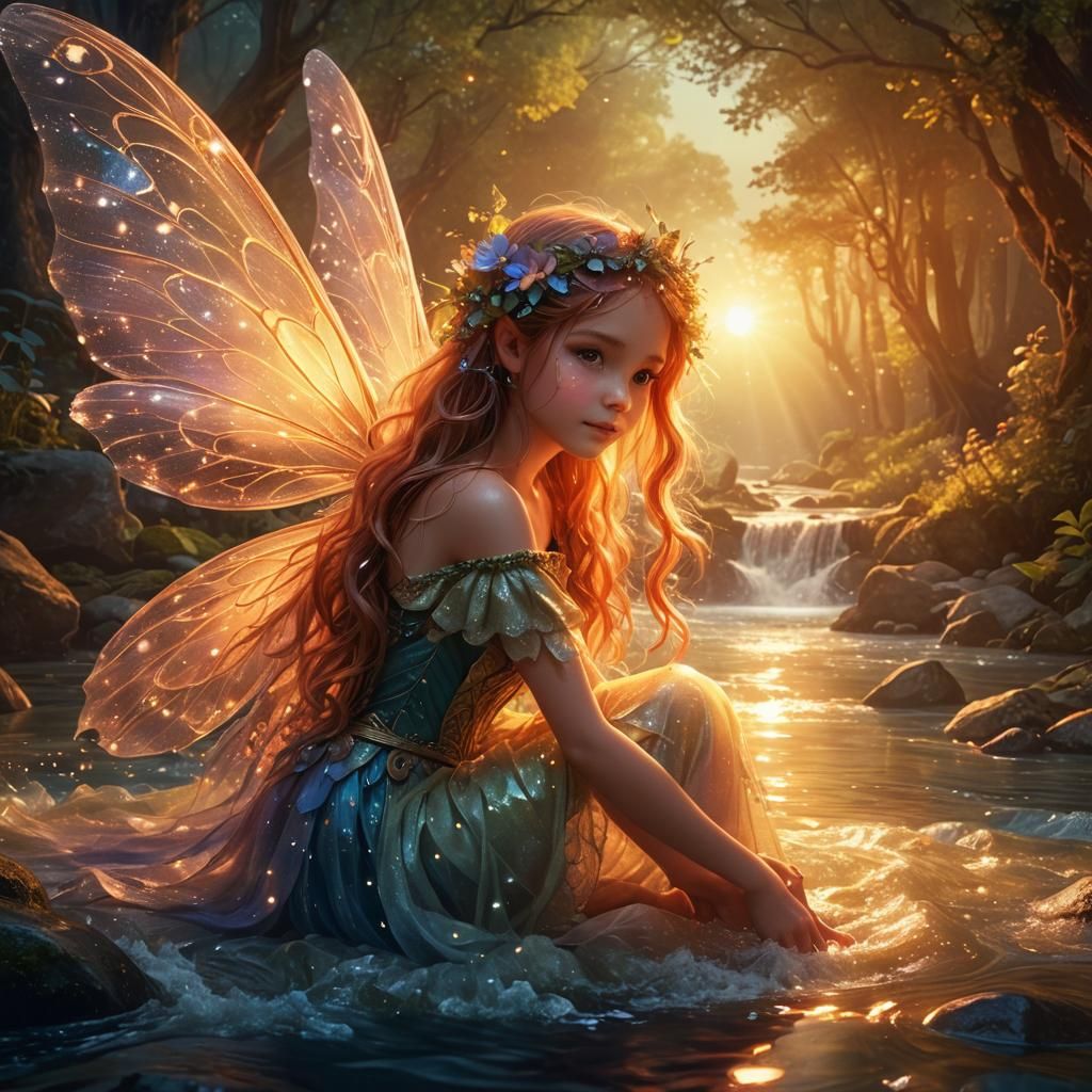 Adorable Fairy in Dreamlike Riverside Matte Painting