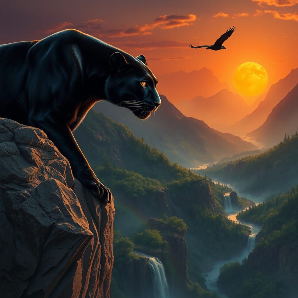 Regal Panther on Cliff Edge, Basking in Golden Dusk
