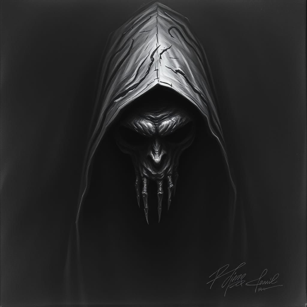 Ominous Figure in Shadow: Charcoal Rendering