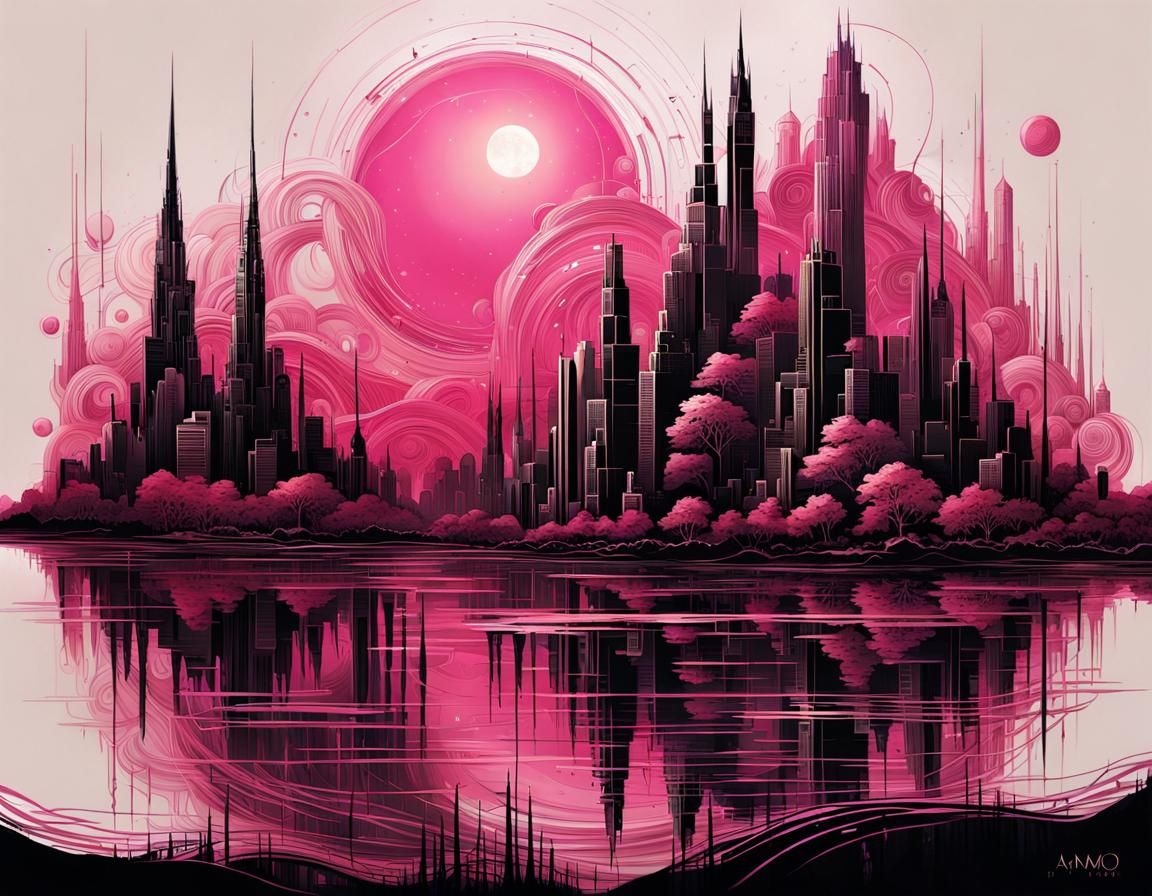 Metalwork Cityscape Sculpture in Dark Fantasy Style