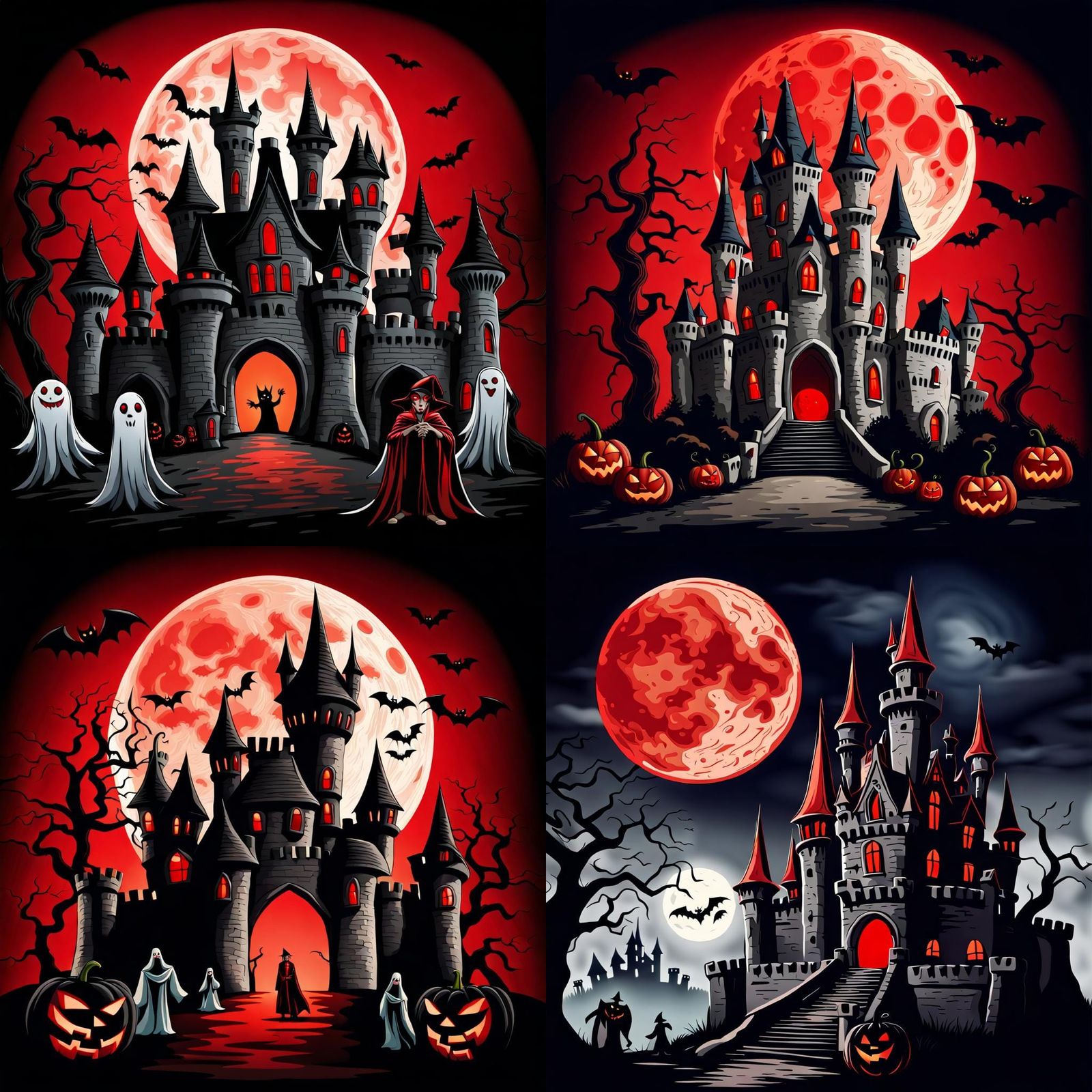 Halloween Night at Spooky Castle with Red Moon