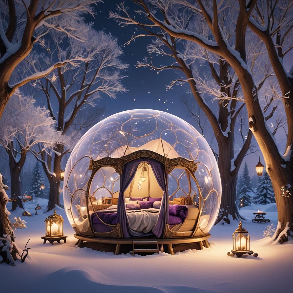 Cozy Winter Bubble Tent in Fantasy Landscape
