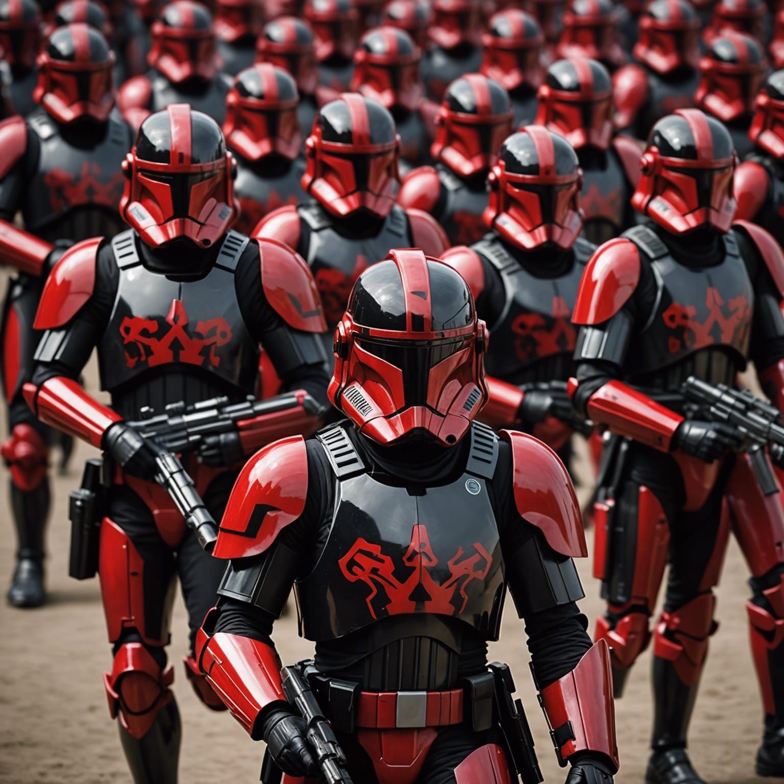 Black and Red Clone Troopers Marching