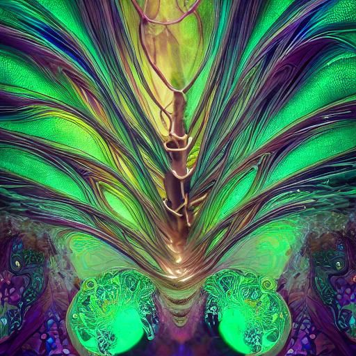 Bioluminescent Fractal Garden in Cubist Style