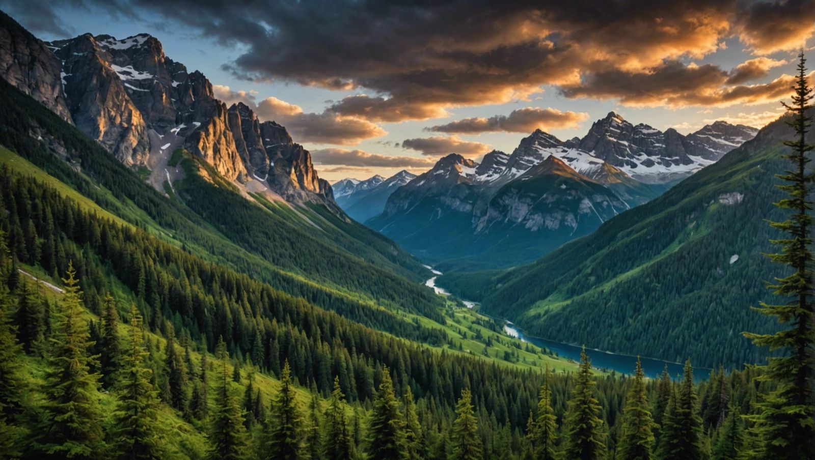 Enchanted Forest Landscape with Majestic Mountains