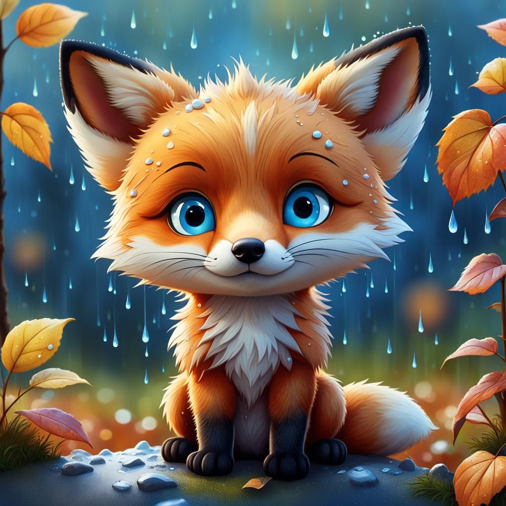 Sad Baby Fox in Pixar Style Caricature