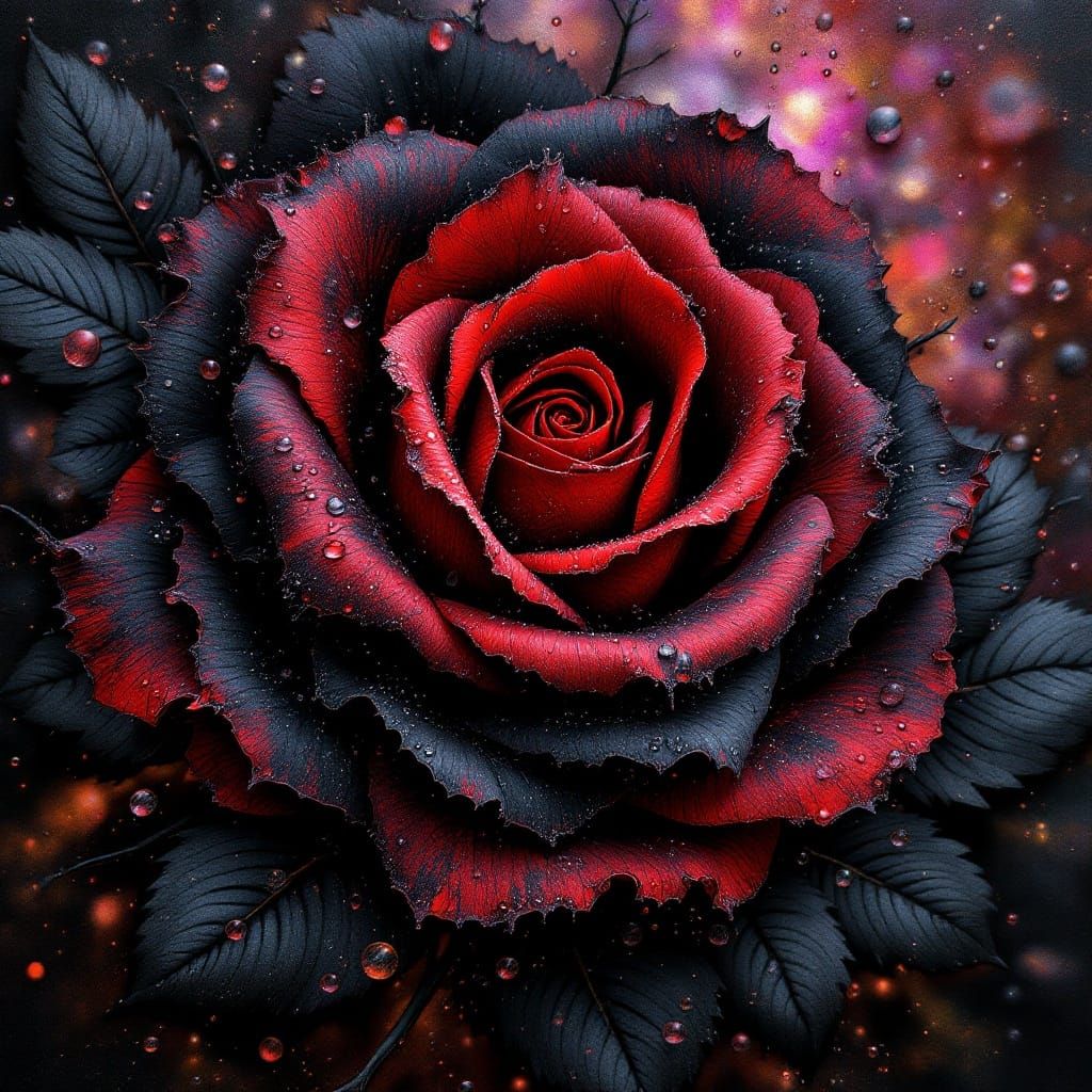 Velvet Black Roses in Cosmic Dawn
