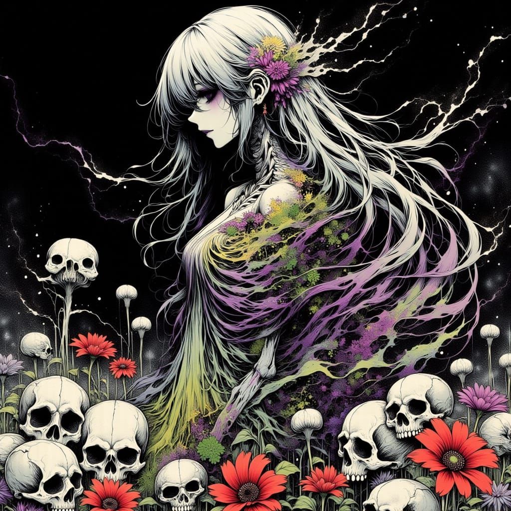 80s Anime Skeleton Girl in Dark Fantasy