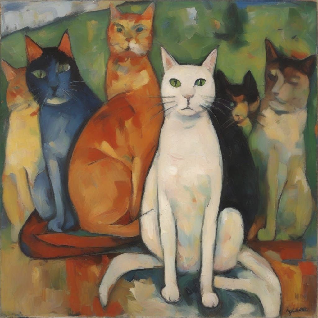 Rainbow Cats in Expressionist Style