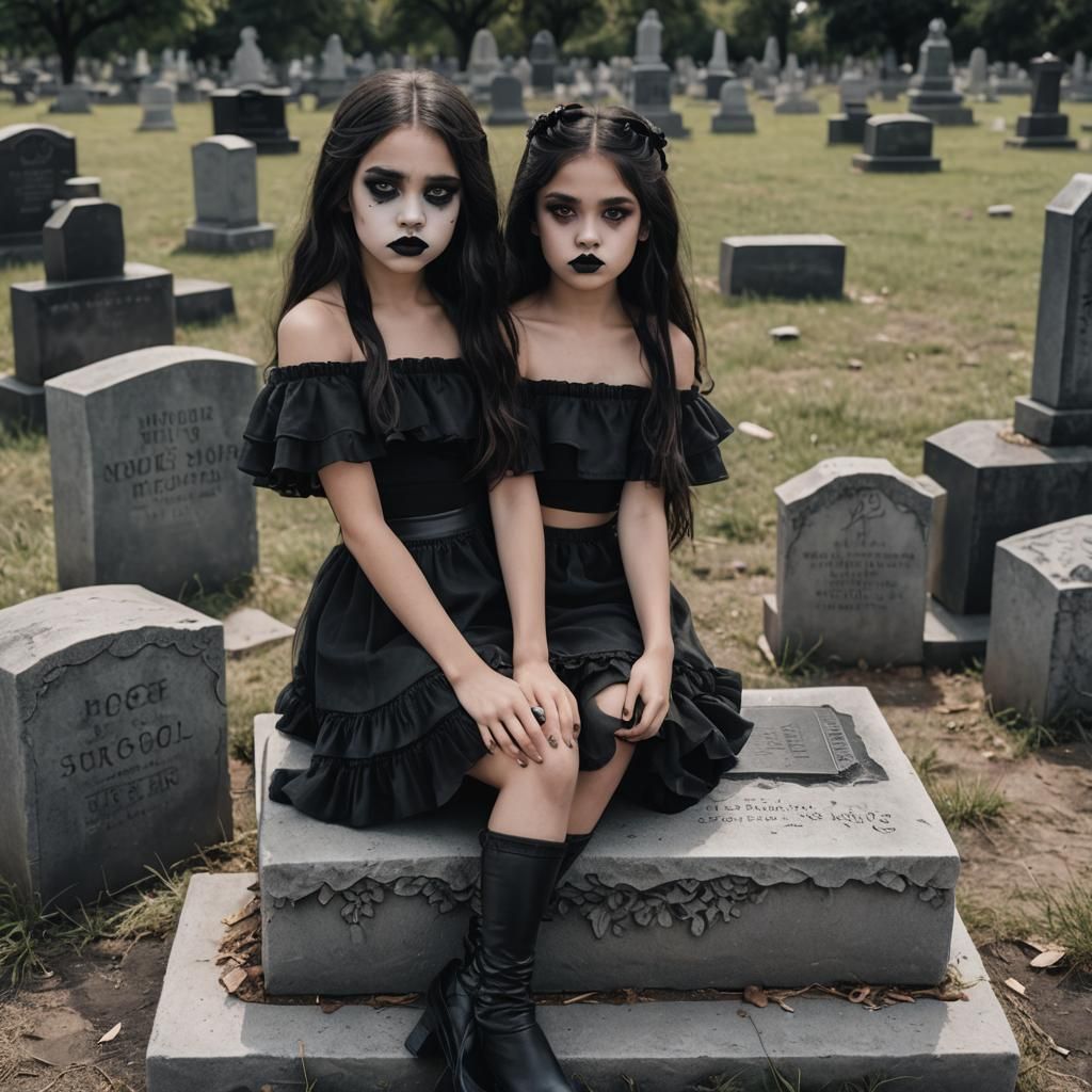 Girl on Tombstone with Black Lipstick