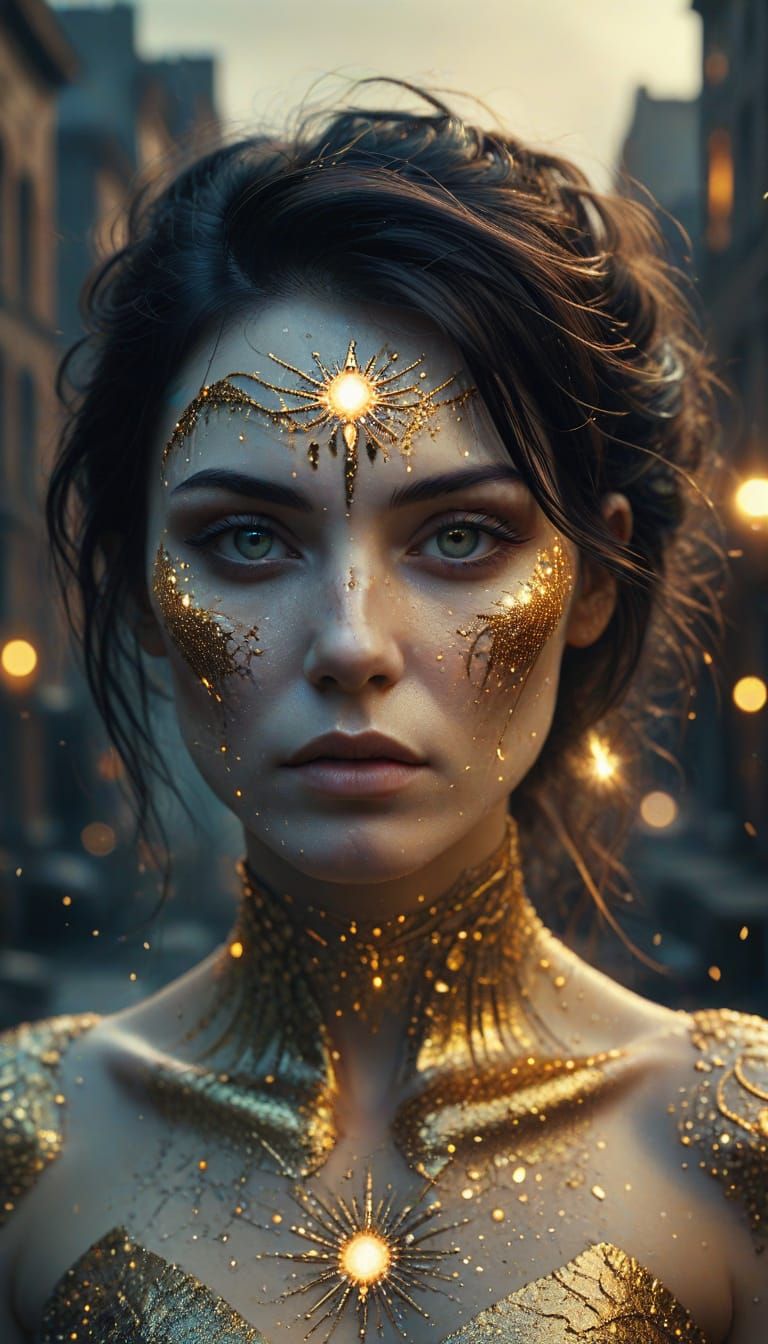 Mysterious Woman with Cracked Face in Surreal Fantasy