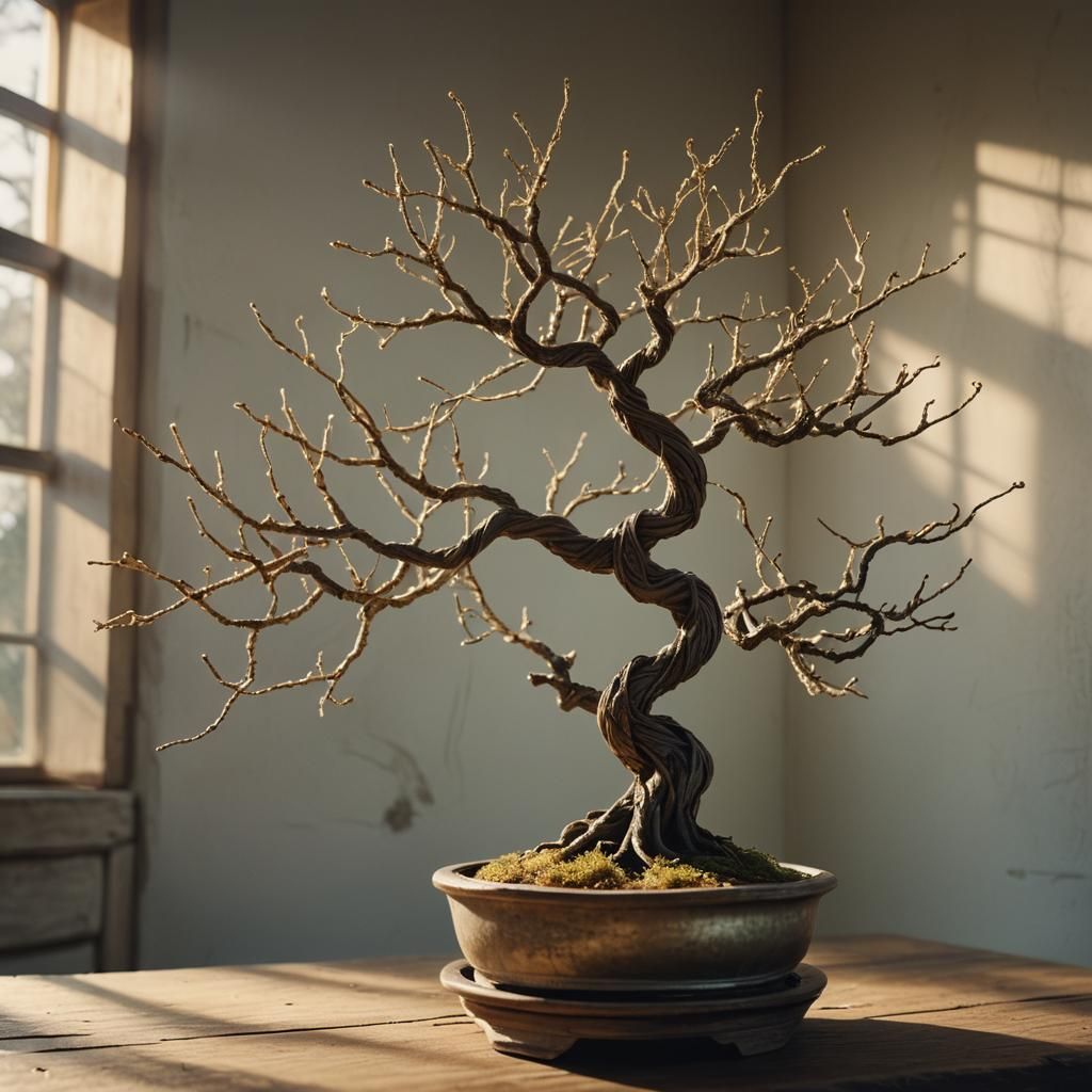 Surreal String Bonsai: Cinematic Still Life