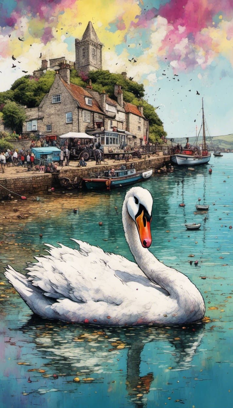 Swanage Swan Admiring Its Reflection