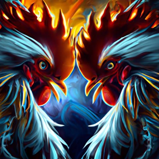 Angry Roosters Face Off: Hyperdetailed Fantasy Art