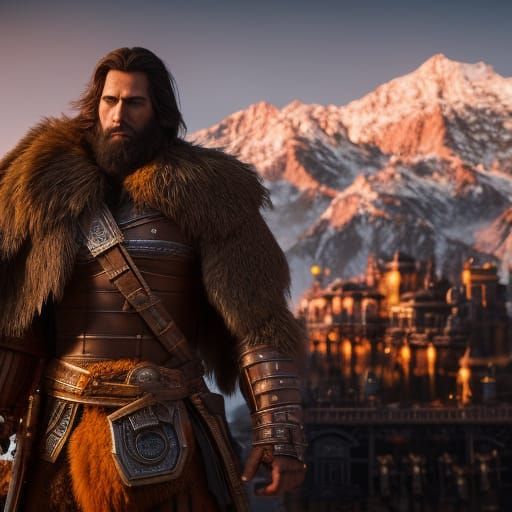 Barbarian in Fantasy City: Ultra Realistic Render