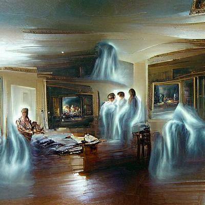 Ethereal Room: Ghosts in Oil Painting Style