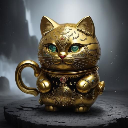 Hello Kitty as Diamond Maneki Neko: Oil Painting