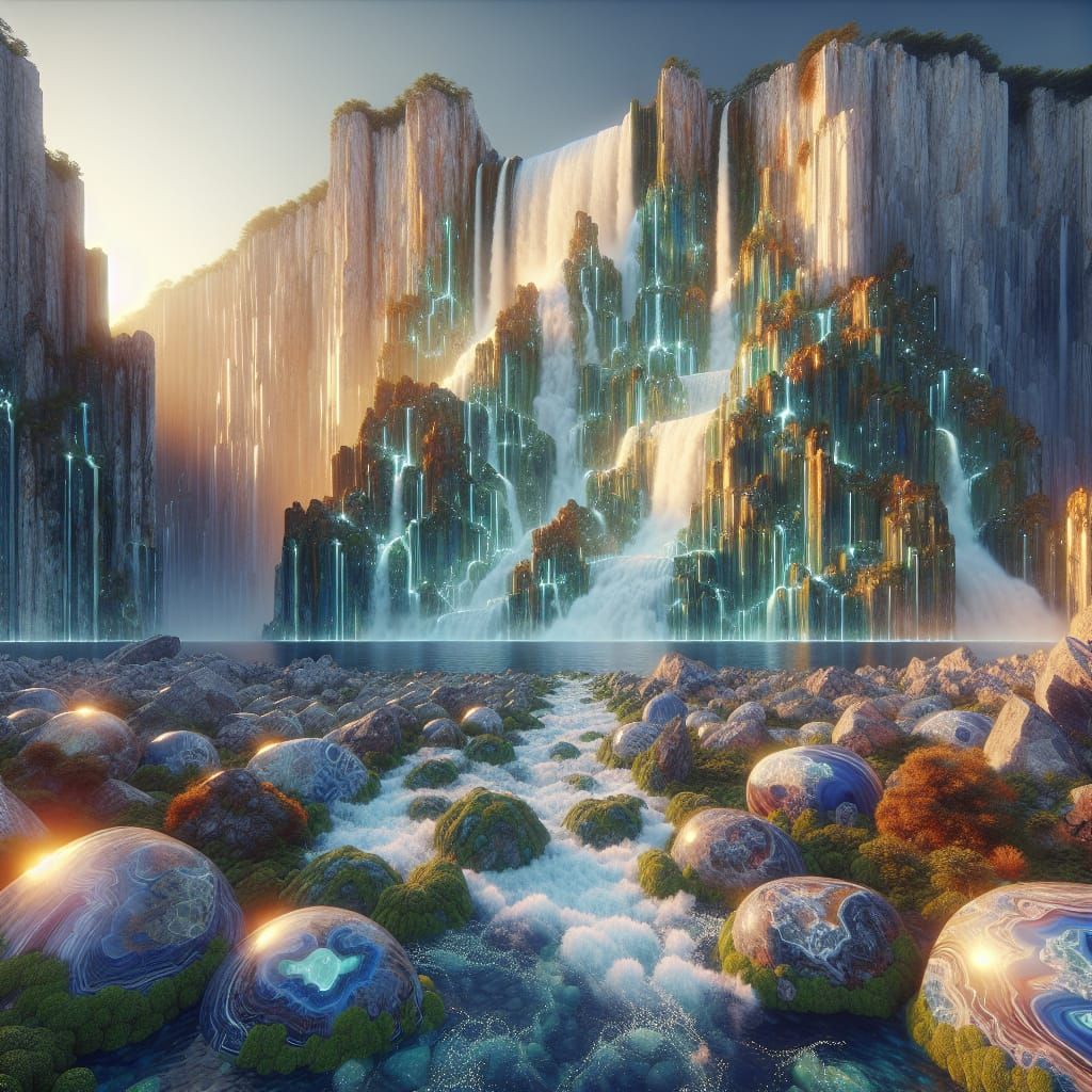 Dazzling Waterfall with Solar Graffiti Effect