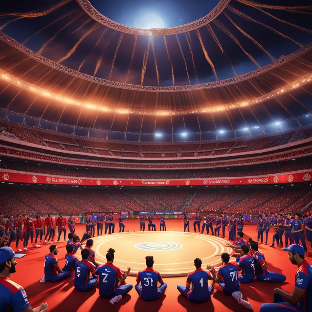Cricket Stadium Scene in Detailed Digital Painting