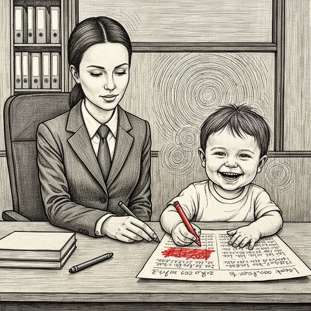 Secretary and Child at Desk in Professional Office