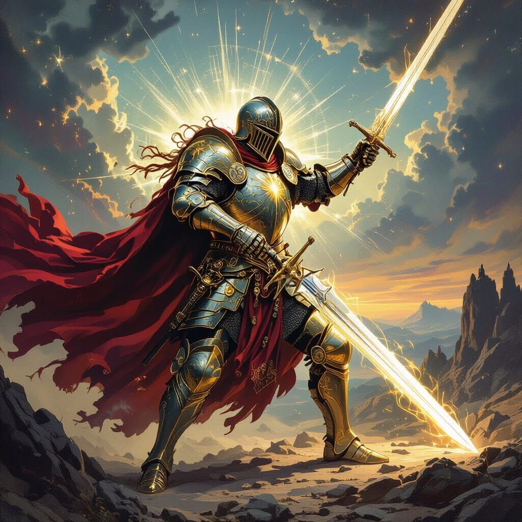 Knight Battles Demons in Celestial Armor of God