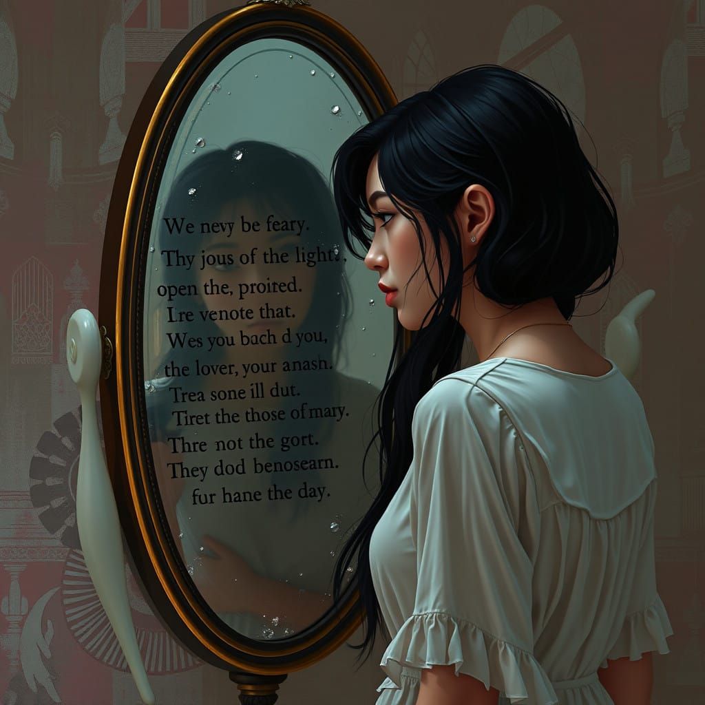 Confident Young Woman Meditates in Front of a Vibrant Mirror