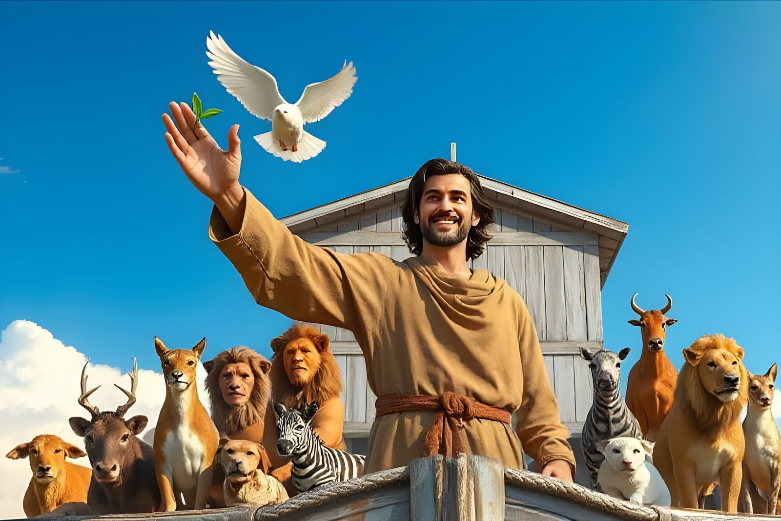 Noah Receives Olive Leaf from Dove on Ark