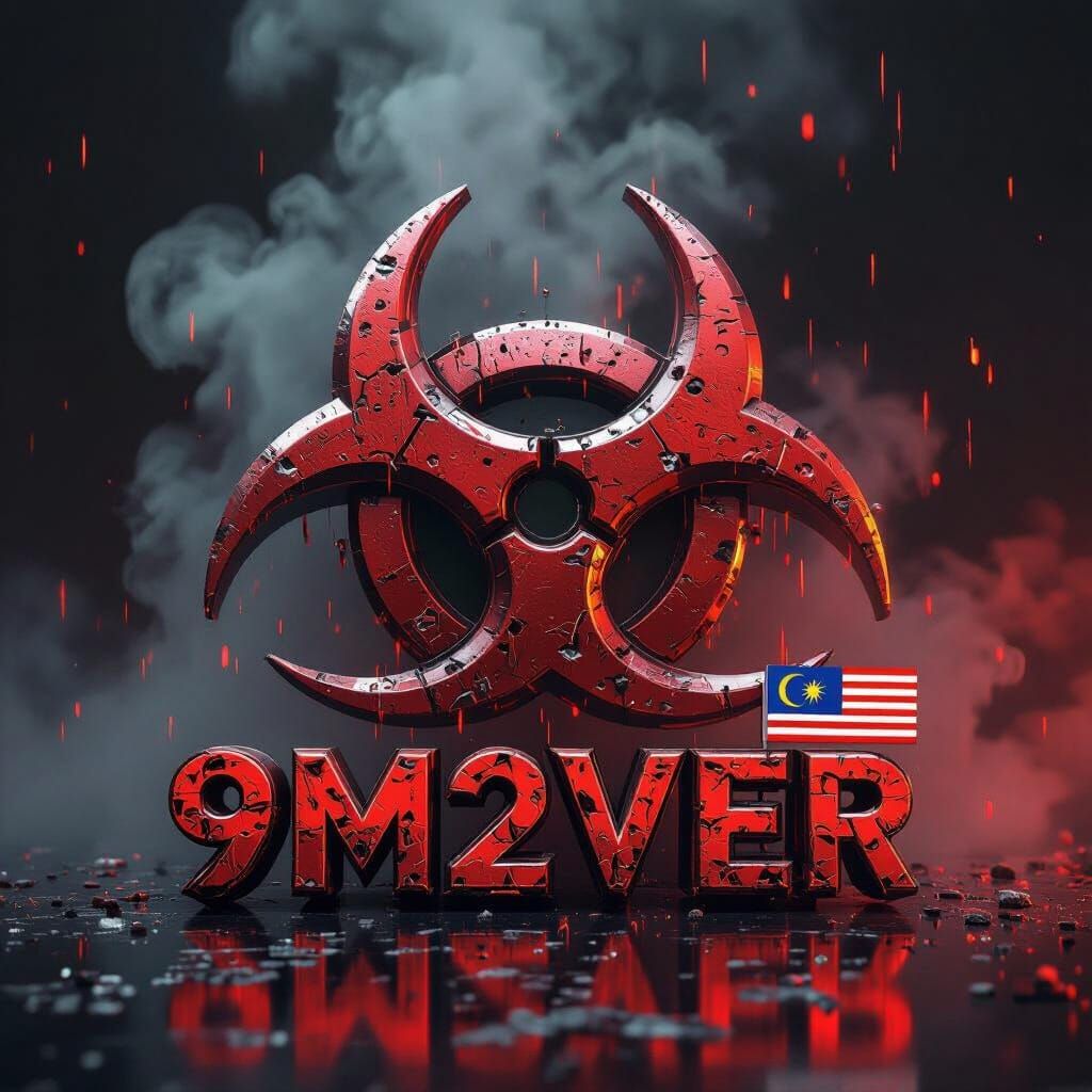 Metallic Biohazard Symbol with Steam in a Futuristic Style