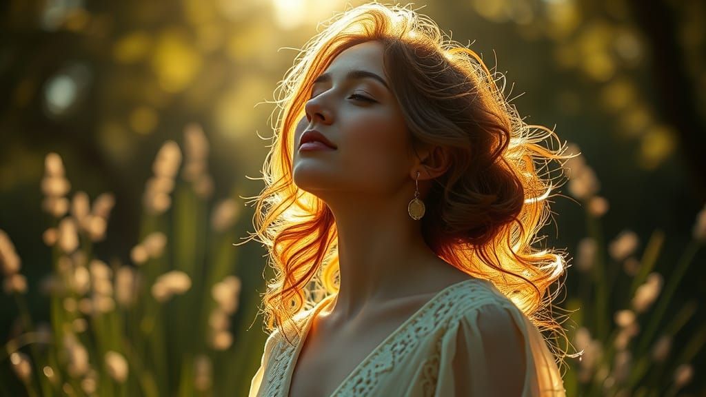 Serenity Abounds: A Radiant Woman Surrounded by Pristine Nat...