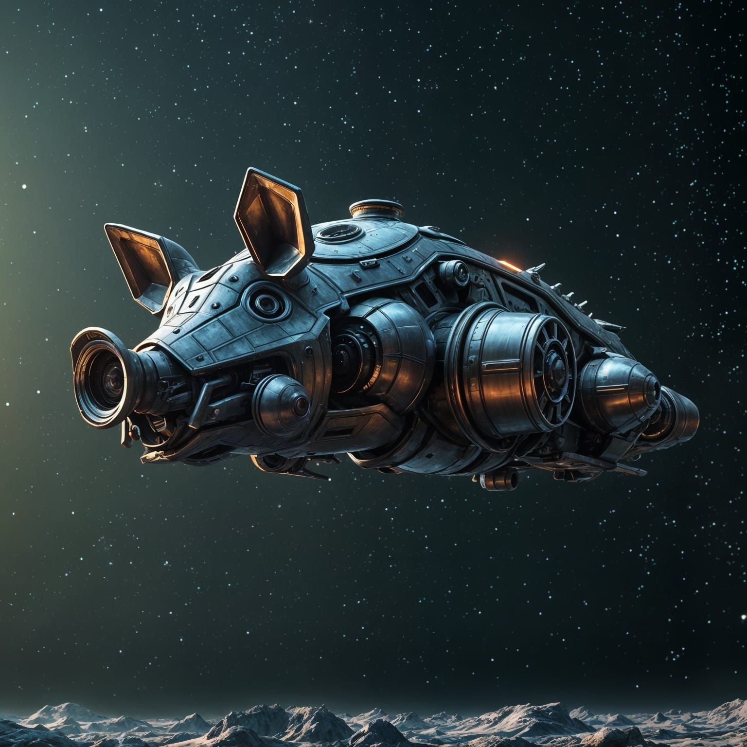 Organic Alien Spaceship Floating Through Space