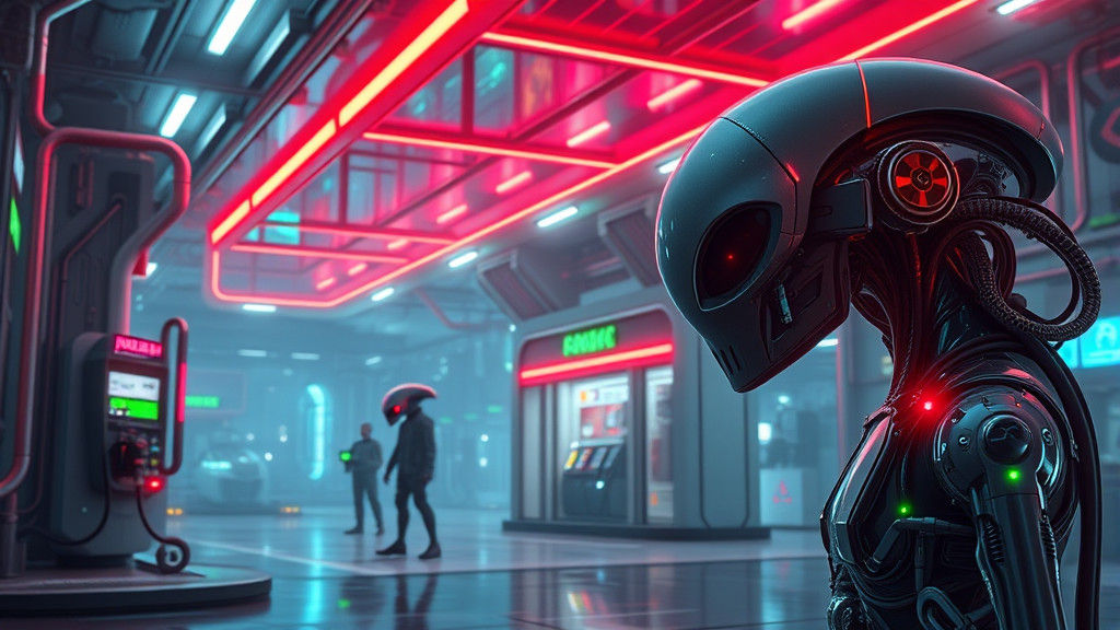 Futuristic Alien Petrol Station with Neon Lights