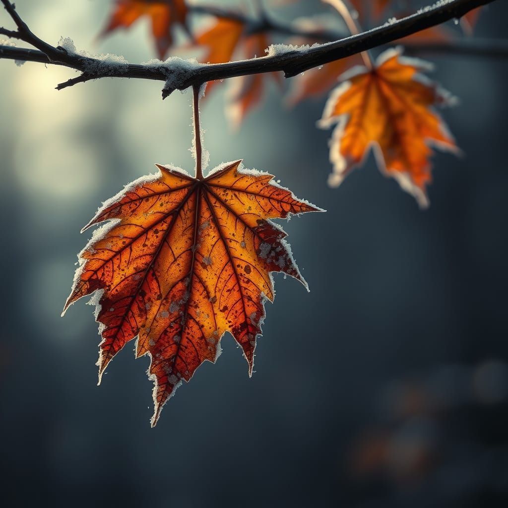 Frosty Maple Leaf on Autumn's Last Day