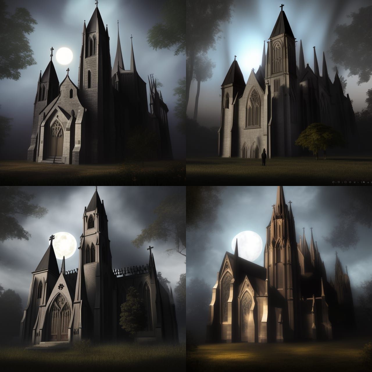 Gothic Church Midnight Shadows: Dark Fantasy Concept Art