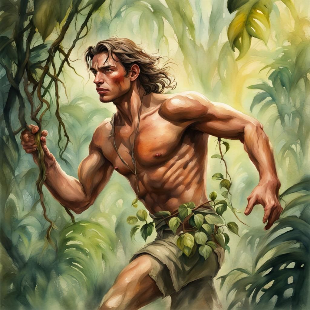 Tarzan in Watercolor Jungle Adventure
