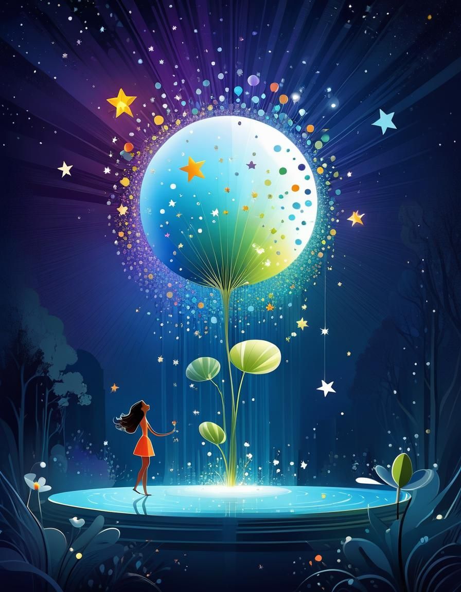 Rainbow Stars and Cotton Sprouts: Digital Illustration