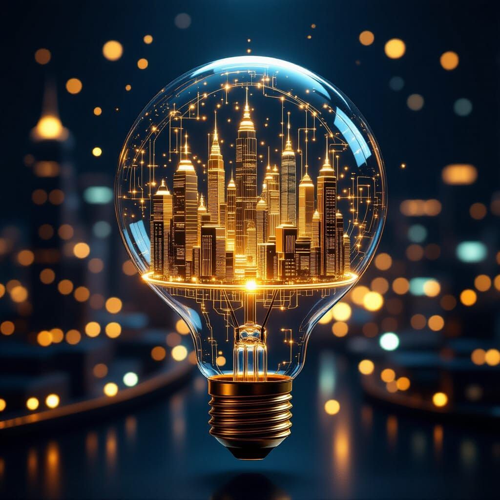 Glowing City In A Lightbulb: Miniature Metropolis Of Copper ...