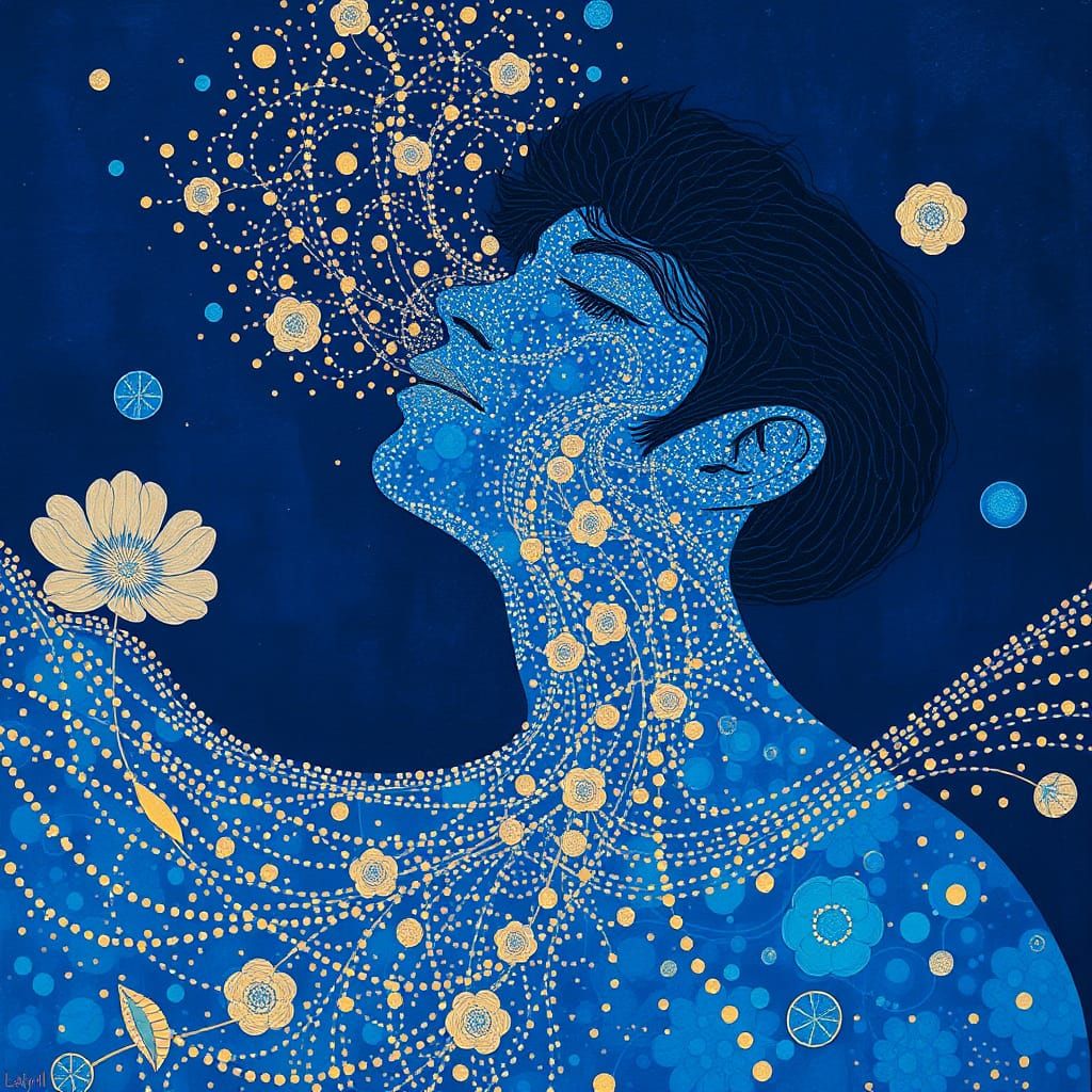 Dreamlike Portrait in Vibrant Colors and Intricate Patterns