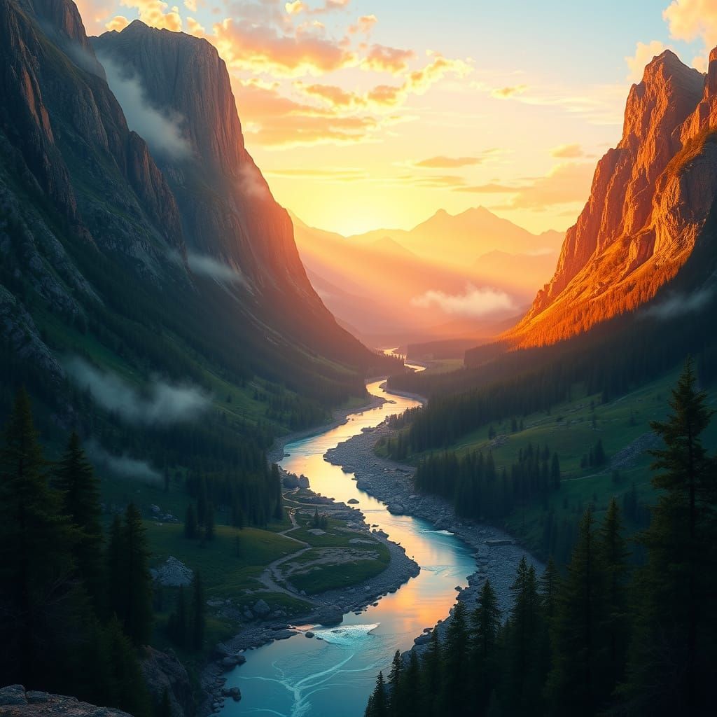 Grand Valley Landscape in Warm Sunset Light