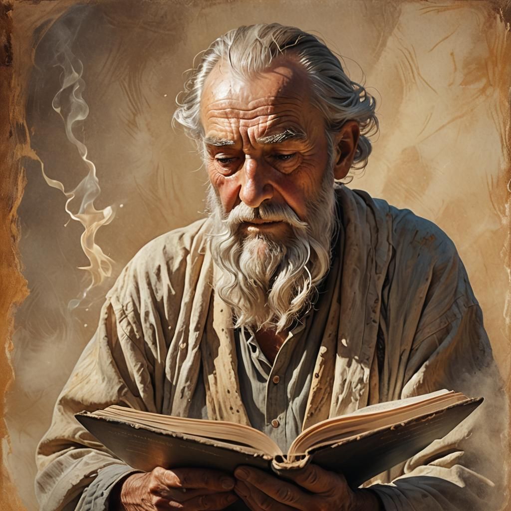 Wise Man Reading: Hyperrealistic Splash Art Portrait