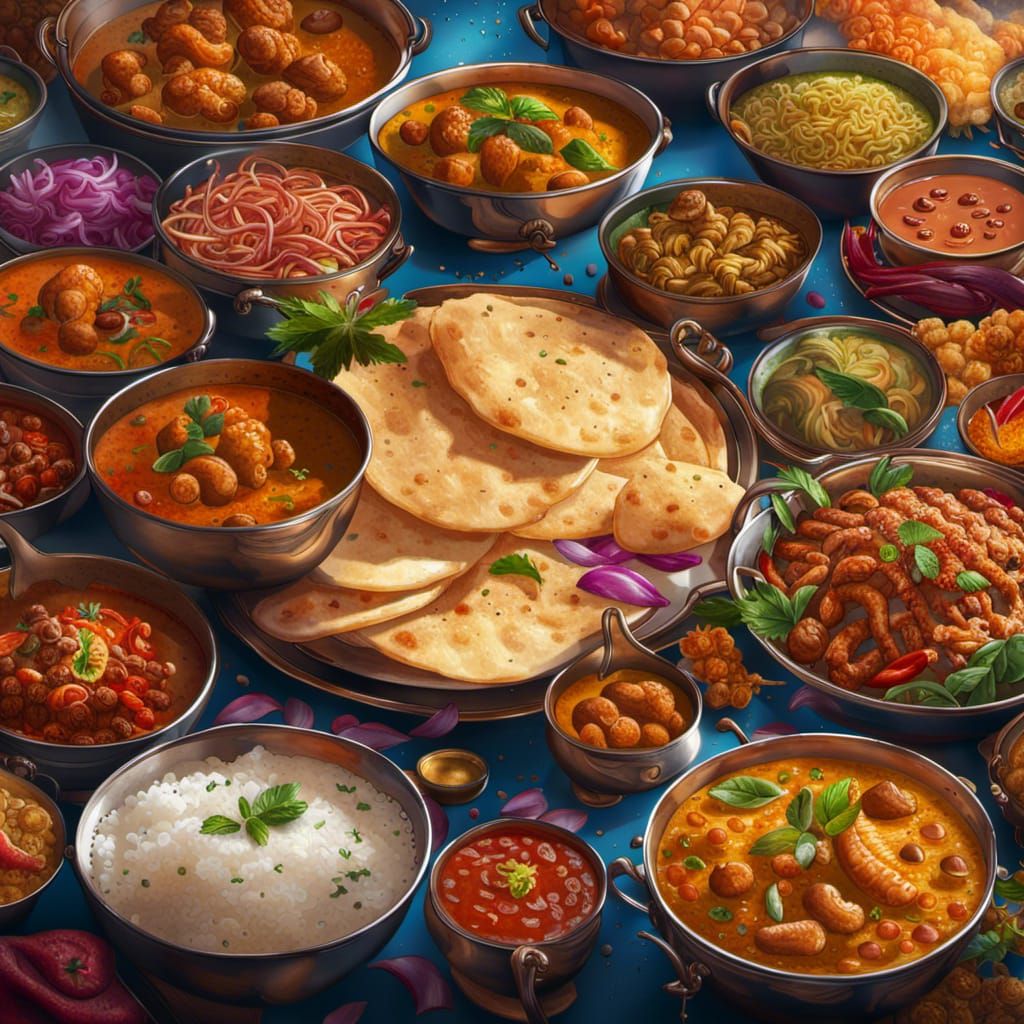Hyperrealistic Indian Food: Colorful Splash Art