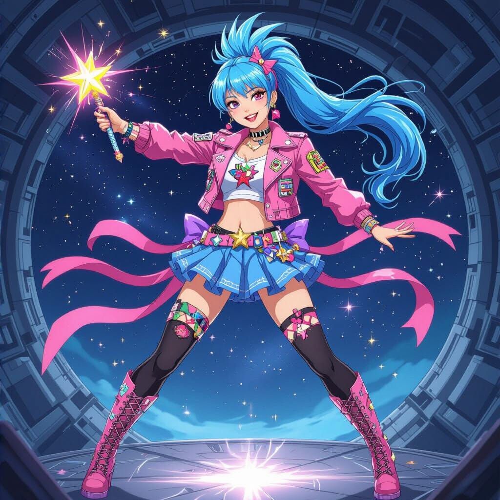 Punk Magical Girl K-Pop Idol in Anime Style