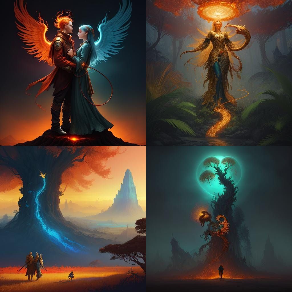 The Lovers Tarot Card: Fantasy Art in Deep Color