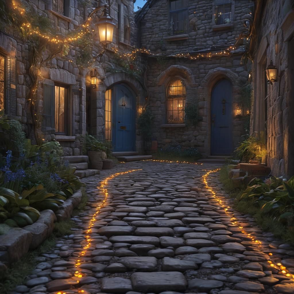 Enchanted Home with Twinkling Lights, Fantasy Art