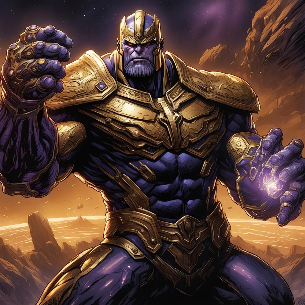 Mad Titan Thanos in Comic Book Art Style